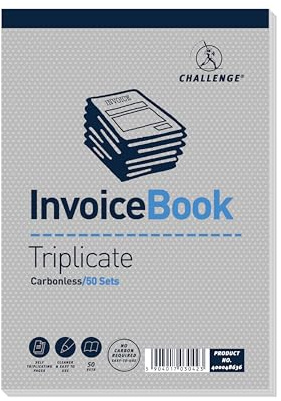 Challenge Triplicate Invoice Book without Vat, Carbonless, 50 Pages, 5 pack (195 x 137 mm)