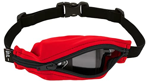 SPIbelt Kids Pocket Belt, Expandable Pocket, Adjustable Waist, No Bounce, No Logo Band, Red with Black Zipper