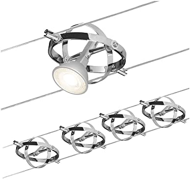 Paulmann Leuchten 94144, Seilsystem Cardan chrom mit 4 Spots, Metall, 7.5 watts, GU5.3, Chrom matt Chrom, 500 x 12.5 x 11 cm