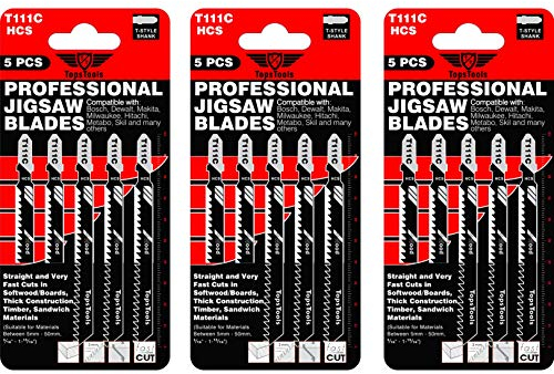 15 hojas de sierra de calar TopsTools T111C compatibles con Bosch, Dewalt, Makita, Milwaukee y muchos más