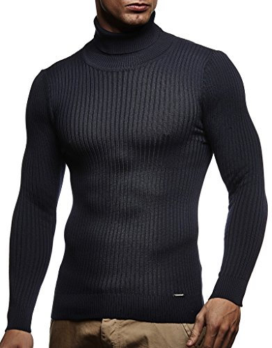 Leif Nelson Herren Pullover mit Rollkragen Slim Fit Langarmshirt Schwarzer Männer dünner Strickpullover - Sweatshirt Rollkragenpullover - Pulli Sommer LN1670 Dunkel Blau X-Large