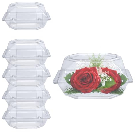 Curtis Wagner Plastics CW-654 Clear Small Corsage Flower Boxes (5-Pack) - 6 x 5 x 4 Size, Plastic Floral Containers for Corsage, Boutonniere, Roses, Small & Large Flowers, Clear Gift/Craft Box