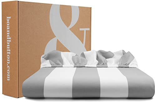 bo&button® Mako Satin Spannbettlaken | Echte Bio Luxusqualität | ALLE GRÖßEN für Matratzen & Boxspringbett Topper | 100% Baumwolle, GOTS & Fairtrade | 200x200 cm, 30 cm Höhe, Striped Stone Streifen