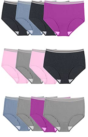 Fruit of the Loom Womens Eversoft Cotton Underwear Multipacks, Tag Free & Breathable, Available in Plus Size - Brief - Assorted Color Heathers, 10