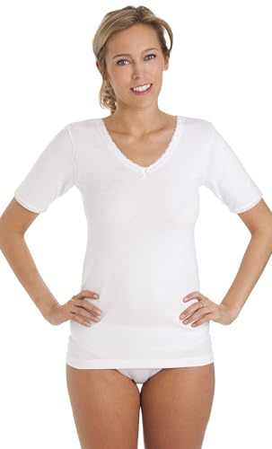 La Marquise Micro Rib Thermal Short Sleeve Vest (UK,18, 20, EU 46-48 White)