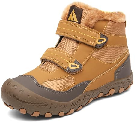 Mishansha Botas de Nieve Niños Botines Invierno Cómodo Niña Niño con Forro Acolchado Calentitas Botas Antideslizante Zapatos de Senderismo Exteriores, Tortilla Marrón 27 EU