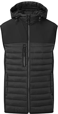 TUFFSTUFF Men's Howden Hooded Bodywarmer Jackets, Black, L