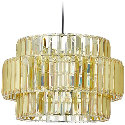 Relaxdays Hängelampe Kristall, HxD: 135 x 34 cm, elegante Pendelleuchte, Acryl, Metall, E27, Kristalllampe, gold/silber