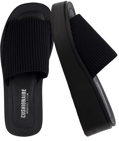 CUSHIONAIRE Pim Wedge Chunky Platform Womens Sandals with Firm Knit Upper & Memory Foam Summer Sandals for Women 2026, BLACK 8.5