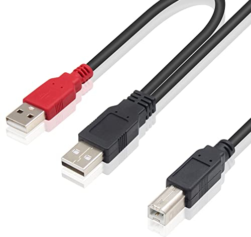 Duttek Câble répartiteur USB 2.0 vers USB B, double USB 2.0 mâle vers USB B mâle standard, prend en charge la charge et le transfert de données pour imprimante, scanner, disque dur externe, 80/20 cm