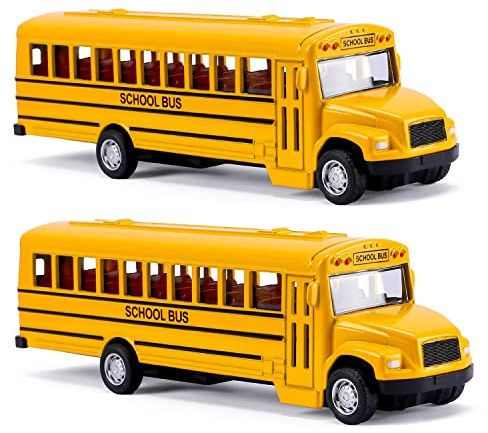 XINGANER 2 Pack 5.5 Pull Back Die-cast School Bus,Alloy Metal Vehicles Toy with Bright Yellow for Kids Boys Girls