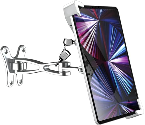 Oilcan Supporto Tablet Parete Antifurto, Porta Muro iPad con Serratura & Chiave, Staffa Muro Braccio in Alluminio con Rotazione 360° per iPad, Galaxy Tab, E-Reader, Amazon Fire, Surface, 7-11