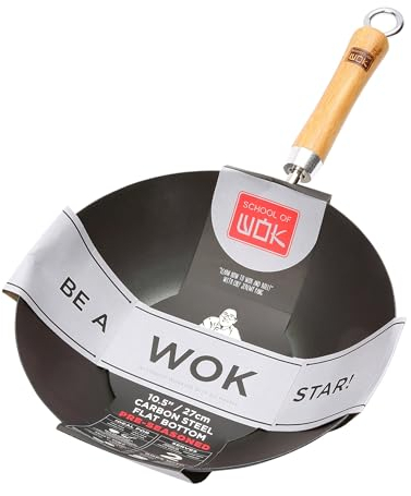 School of Wok - Wok pre-stagionato in acciaio al carbonio, 27 cm