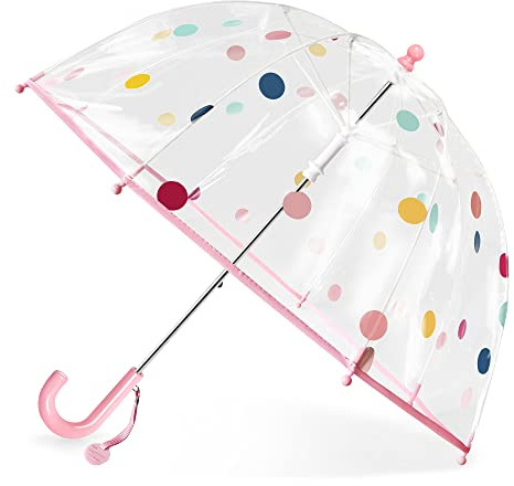 RONIARE Kids Clear Bubble Umbrellas for Rain Dome Windproof Umbrella for Kid Girls and Boys,Dots-Pink