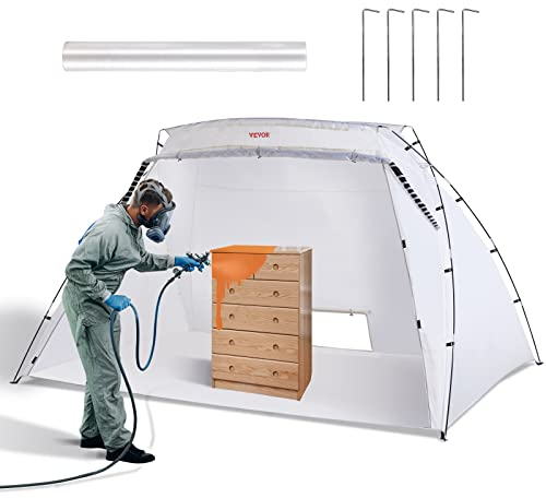 VEVOR Tragbarer Sprühschutz 305 x 213 x 183 cm mit eingebautem Boden & Einwegfolie & Belüftungsöffnung, Große Farbkabine für DIY Sprühmalerei, Hobby Farbkabine Werkzeug Malstation, Sprühlackzelt Weiß