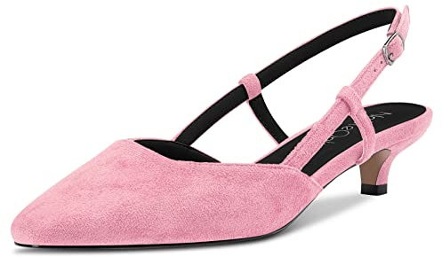 NobleOnly Femmes Kitten Talon Heel Carré Bout Slingback Escarpins Bureau Décontracté Danse Dress Chaussures 3 CM Heels Rose A 39 EU