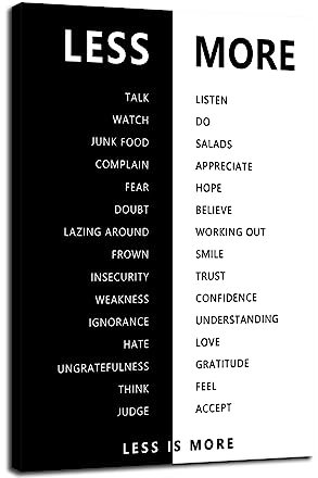 Less is More - Stampa artistica da parete motivazionale per ufficio, con scritta motivazionale, per casa, camera da letto, soggiorno, ufficio, cornice decorativa [30,5 cm di larghezza x 45,7 cm di