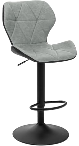 EUGAD 1X Barhocker Barstuhl Bistrohocker Tresenhocker Retro höhenverstellbar und drenbar mit Rückenlehne aus Kunstleder Stahl, Grau, 0664BY-1