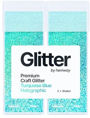 Hemway Craft Glitter Shaker Turquoise Blue Holographic 130g x2 Ultrafine | for Resin & Epoxy Crafts, Christmas Art Supplies, Nail, Body, Face, Eye, Festival, Crafting, Slime, Sparkle
