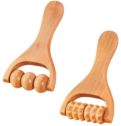 FDCGAS massageroller - 2 Stück massage roller,Holz Triggerpunktroller Körper Gesichtsroller Gesicht Hals Anti-Cellulite Für Gua Sha Scraping Massage-Tool,faszienrolle holz,massageroller mit griff