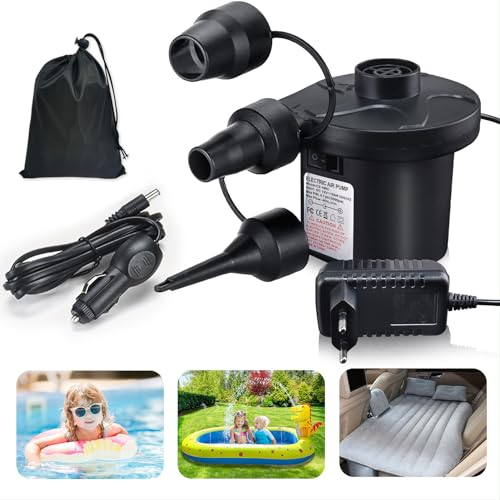 Pompa ad aria elettrica, pompa ad aria per materasso ad aria 2 in 1, pompa elettrica, gonfiabile e scarico, pompa ad aria portatile elettrica con 3 bocchette d'aria per materasso, piscina, materasso