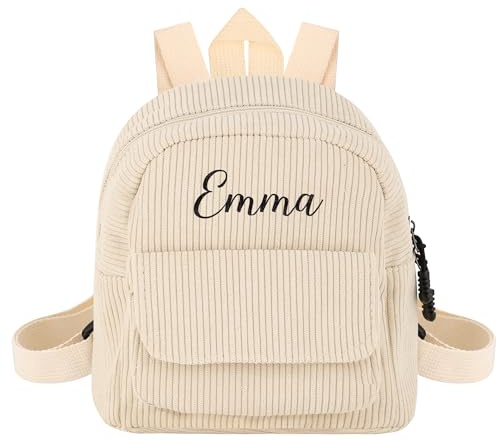 CSstone Mochila personalizada para niños, mini mochila escolar para niños y niñas, mochila de pana con nombre bordado, mochila de jardín de infantes para guardería de bebé, rosa, Taille unique… (C)
