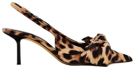 Women's Leopard Fabric High-Heel Slingback Shoes Bow Detail On The Front Animal Print Elastic Strap Around The Back Pointed Toe Wedding Party Office Dance Pump for Women Ladies Girls Leopard Size 4