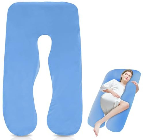 Schwangerschaftskissenbezug, 150 x 80cm J Form Bezug für Seitenschläferkissen, Abnehmbarer Baumwolle Körperkissen, Maschinenwaschbar Ersatzbezug für Erwachsene Stillkissen, Stillkissenbezug, Blau