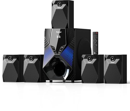 Bobtot Home Theater System, 1000 Watts Peak Power Surround Sound Systems 5 Wired Satellite Audio Speakers 8 Subwoofer 5.1/2.1 Channel Deep Bass with ARC Optical Bluetooth AUX Input