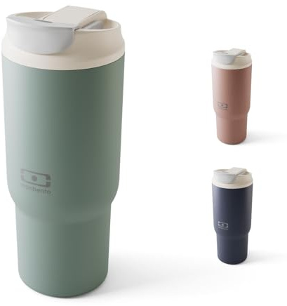 MONBENTO – Mug Isotherme Travel Mug L vert Natural – Tumbler avec Paille 600 ml – Garde les Boissons Chaudes/Froides – Gourde avec Bouchon Double Ouverture – Idéal pour le Café, Infusion, Thé Glacé