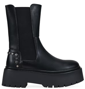 BOSANOVA Botas de Plataforma Estilo Chelsea para Mujer con elásticos Laterales, tachas metálicas Decorativas y Suela de Plataforma Dentada. Sin Cierre. Calzado para Mujer Negro 40