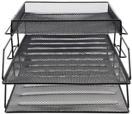 Ciieeo Étagère de Rangement pour Dossiers Métallique Noire 3 Niveaux Empilable Détachable Porte-documents Bureau Organisateur Fichiers A4 Pratique et Robuste pour Stockage Documents