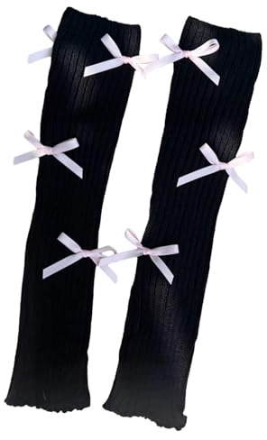 FUZYXIH Lolitas tejer calcetines lazo calentadores de piernas estilo ballet botines calcetines invierno cálido tobillo montón regalos damas lolita punto calentadores de piernas mujer, Negro , Talla
