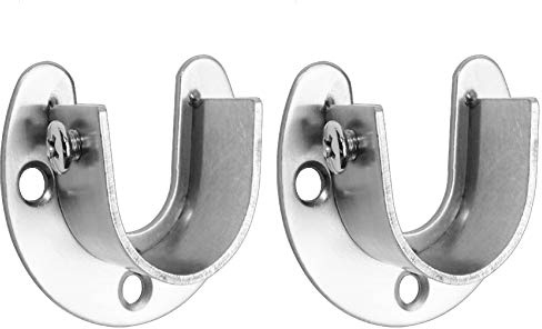 Closet Rod End Support, Tiberham Stainless Steel Closet Pole Socket, U-Shaped Rod Socket Flange Set, Wardrobe Pipe Closet Lever Shower Curtain Hanging Tube Rod Bracket Rail Holder (25mm, 2 Pack)