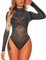 SEBOWEL Damen Sexy Strass Mesh Body Club Party Langarm Bodysuit Bluse Tops, #10 Black, M