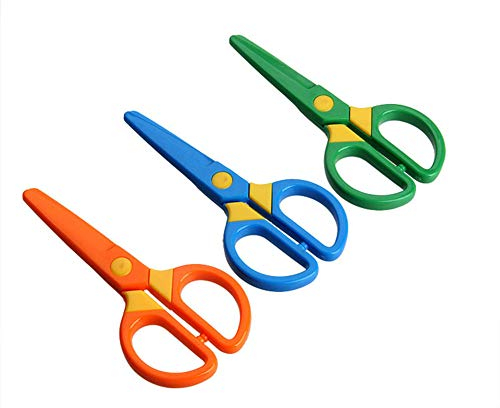 Egurs 3 Stück Kinder Plastik Sicherheitschere,Orange Blau Grün