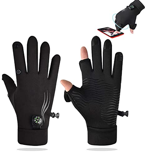 HITNEXT Herrenhandschuhe winterdünn, 2-Fingerless Warm Cycling Biking Fahrhandschuhe, Angelfahrradhandschuhe für Herren Damen
