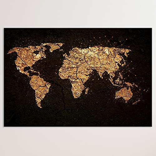 Leinwandbild Weltkarte Grunge - 120 x 80 cm - Druck auf Canvas Leinwand - moderner Kunstdruck - XXL Wandbild