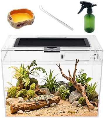 Reptile Growth Mini Reptile Terrarium,12 x 7x 9 vivarium with Top Sliding Door Screen Ventilation for Small Fish,Insect,Snail,Gecko,Tarantula,Bearded Dragon,Jumping Spider,Stick Insect.