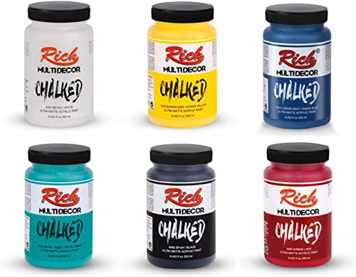 Rich Chalked Vintage Kreidefarbe Chalk Paint für Innen und Außen (6 Farben x 250cc (Set 1))