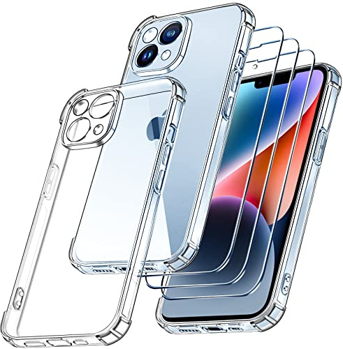 ivoler 4 in 1 Funda para iPhone 14 6.1 Pulgadas, Transparente [Protección de Cámara] Carcasa Protectora Anti-Choque Case, Suave TPU Silicona Anti-arañazos Caso - Claro