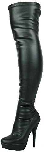 Tilly London New Womans Black Red White Pink Womans Stretch Patent Over The Knee Thigh High Heel Platform Stiletto Boots (Black Mat, uk_footwear_size_system, adult, women, numeric, medium, numeric_7)