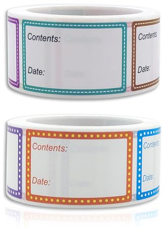 Food Storage Labels Stickers, 2 Roll 1000 PCS Freezer Labels Removable Self-Adhesive Food Date Stickers for Refrigerator Kitchen Grocery Stores