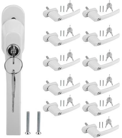 Izrielar 12 x fönsterhandtag, låsbar aluminium, barnsäkring, fönsterlås med lås, stiftlängd 35 mm, fönstersäkringar inbrott aluminium, vit