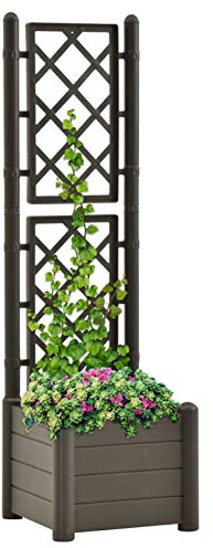 Chaduof Pflanzkübel mit Spalier, Pflanzkasten, Pflanzgefäße Für Draussen, Blumenkübel, Blumenkasten, Outdoor, 43x43x142 cm PP Anthrazit