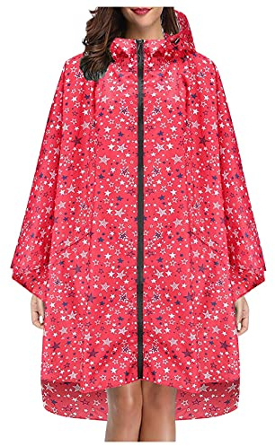 Teen Raincoat, Unisex Rain with Pockets, Fashion Jacket for Adults, Coat with Hood, Partner Umbrella, red, One size