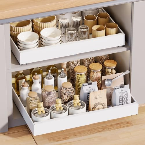 KASTEWILL Tiroir télescopique, Tiroir coulissant de cuisine, Organisateur de placard de cuisine, Blanc, 31-52 cm L x 43 cm P x 7,5 cm H