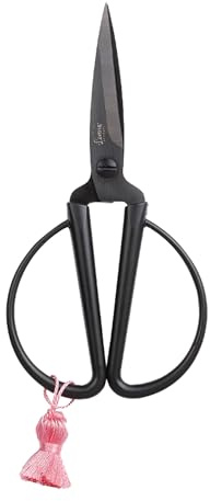 Loveria Forbici per bricolage, colore nero, lunghezza 14,5 cm, antiruggine, per carta, tessuto e filato, con nappa colorata, forbici vintage retrò per adulti e bambini