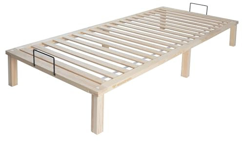 WOODRAM SOLID Bed Holzbett aus verleimtem Kiefernholz. Das Set beinhaltet einen einfachen Rahmen aus Natursperrholz. Stabiler Faltbarer Rahmen und schnelle Montage. (90x200)