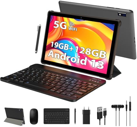 PIXPEAK Tablet 10 Pulgadas con Android 15, 36GB RAM, 128GB ROM (TF 1TB), 1080P Wievine L1, 5G WiFi 6 Octa-Core 2.0GHz, 8000mAh, 5M+8MP, Tablet con Teclado|Ratón|Funda|Auriculares-Gris